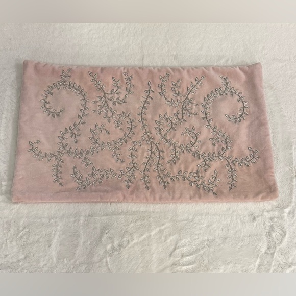 Bliss Studio Other - Bliss Studio Blush Pink with Silver Floral Embroidery Pillow Cover- 24”x14”